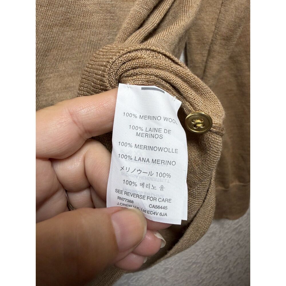 J.Crew Merino Wool Jackie Cardigan Sweater Camel Tan Gold Buttons L NWT - Picture 11 of 14